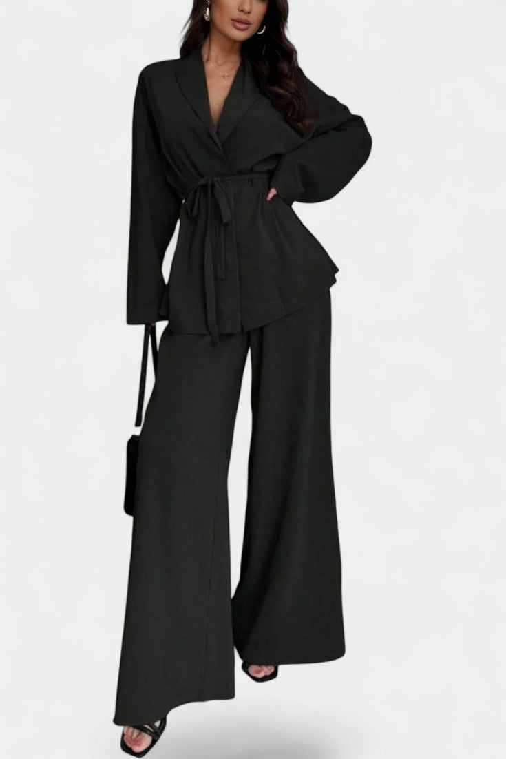 Emma V-Neck Blazer and Flared Pants Set