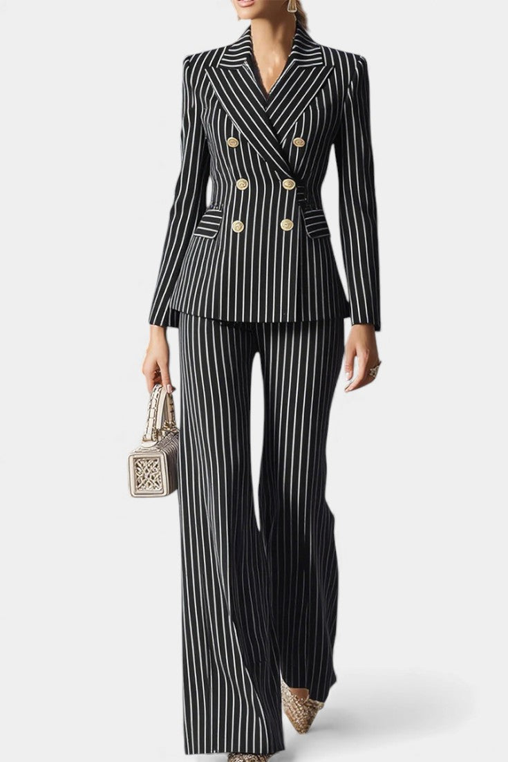Chic Striped Double-Breasted Tailored Set - Vittoria