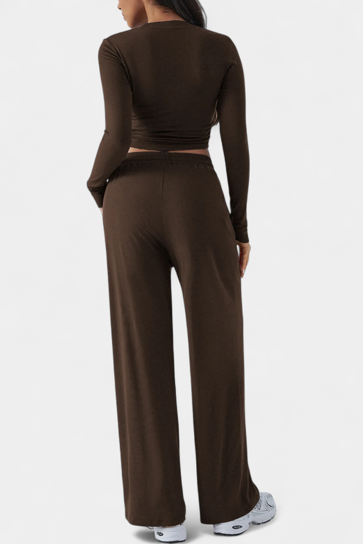 Paola Elastic-Fit Viscose Yoga Set with Round Neck