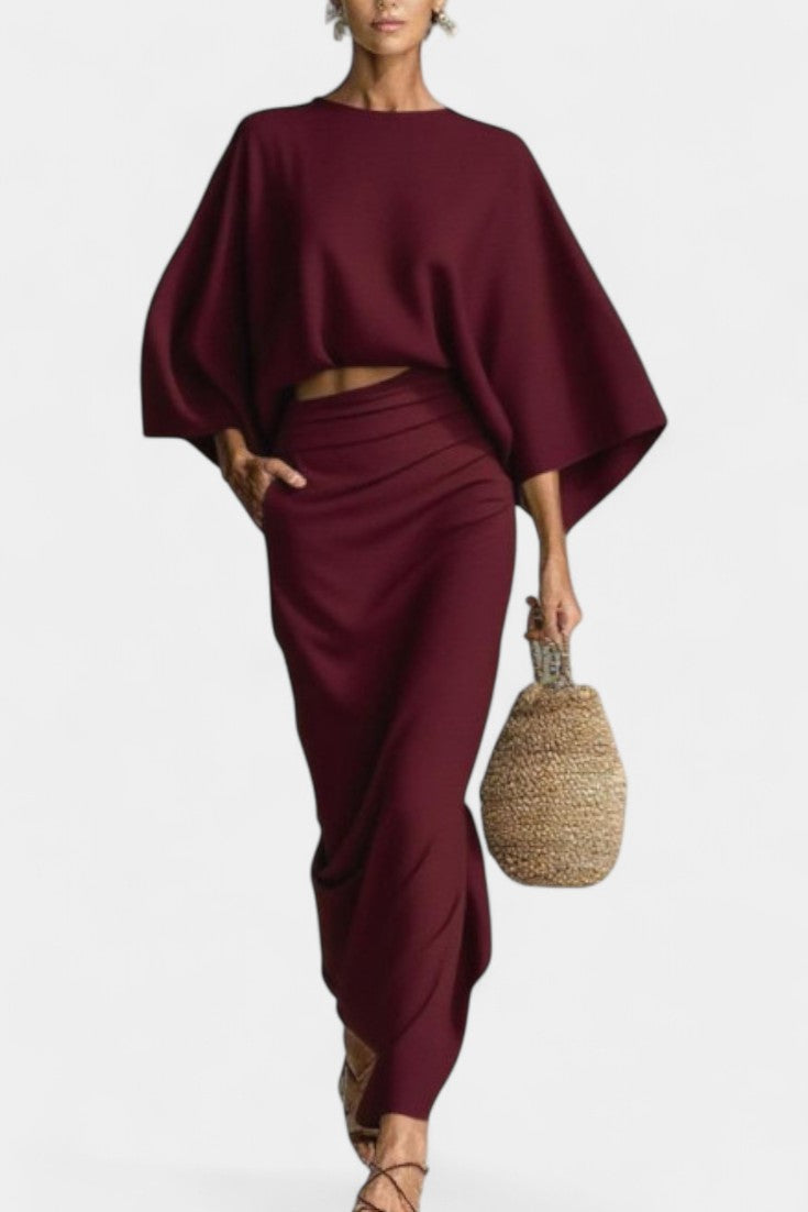 Agata Long Sleeve Casual Ensemble with Flowing Maxi Skirt