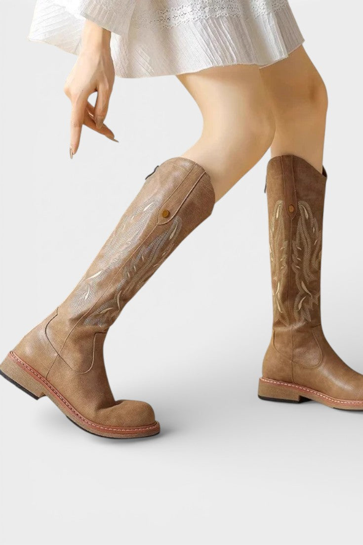 Teresa Long Embroidered Boots Featuring Back Zipper
