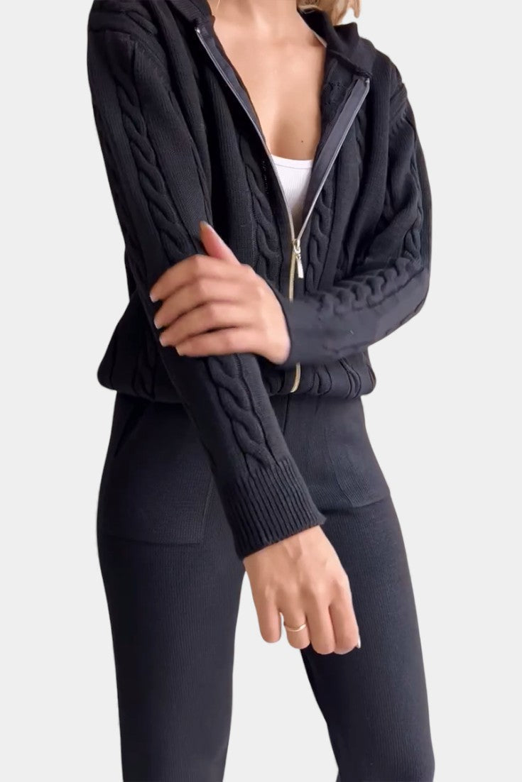 Claudia Cardigan & Twisted Jacquard Sweater Set - Casual Style