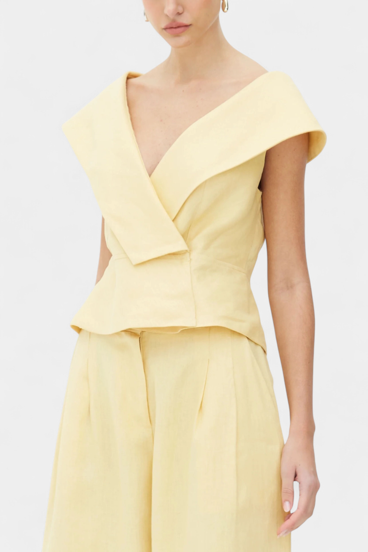 Maddalena Ensemble Structured Top with Wrap Neck and Palazzo Pants