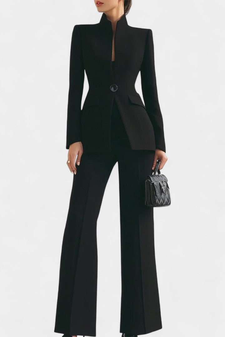 Rosalia High-Collar Two-Piece Set with Wide-Leg Trousers