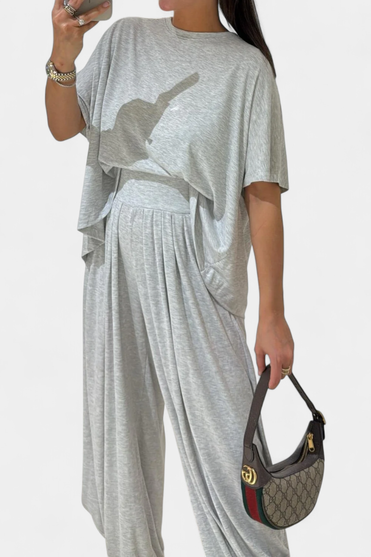 Gioia Minimalist Modal Ensemble: Straight Top & Wide-Leg Pants