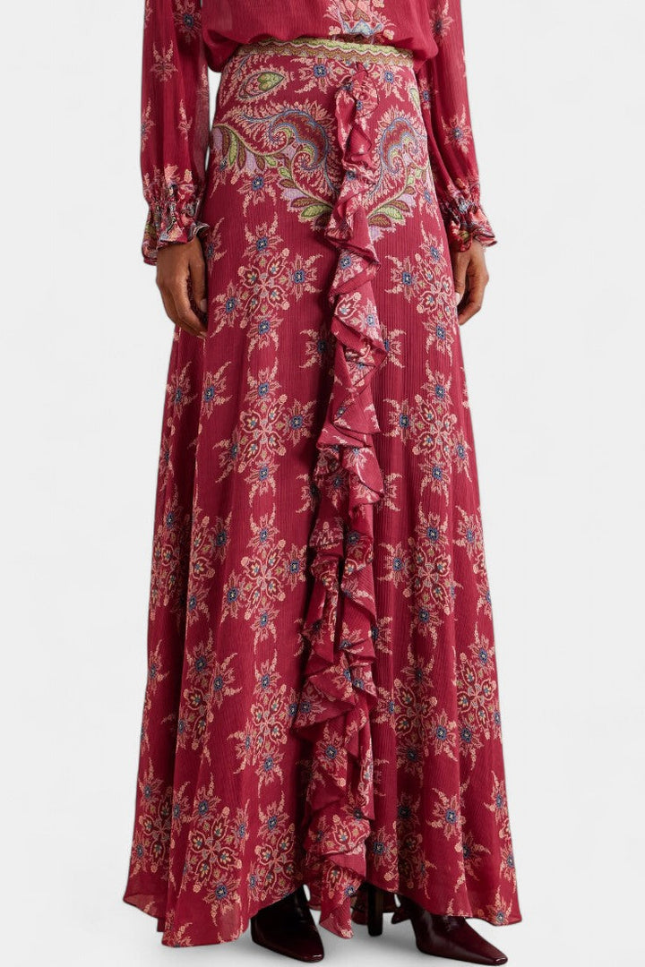 Bohemian Print Ruffled Chiffon Set by Ines