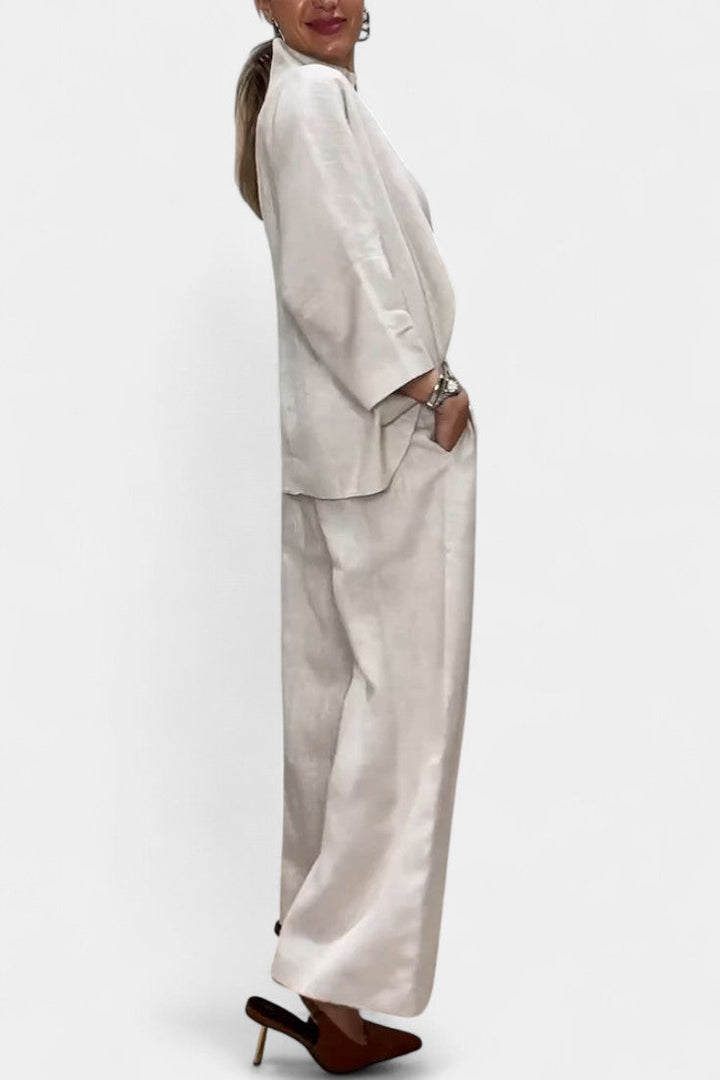 Ilenia High Neck Structured Ensemble with Asymmetrical Waist Trousers