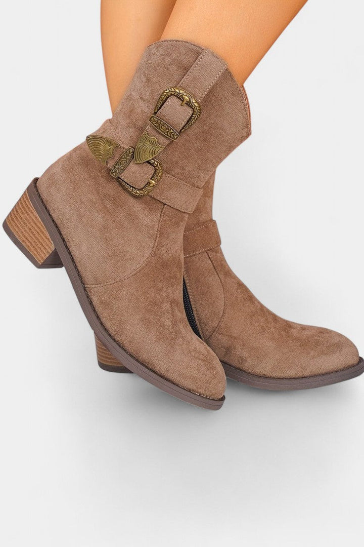 Western Style Suede Cristina Trail Boots with Metal Buckles