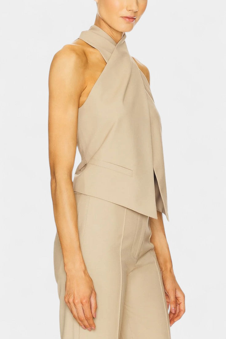 Fiorenza Cross-Strap Ensemble with Chic Straight-Leg Trousers