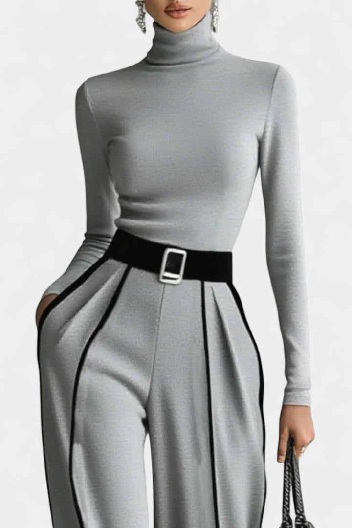 Rita Set Featuring a Stylish High Collar and Flared Wide Leg Pants