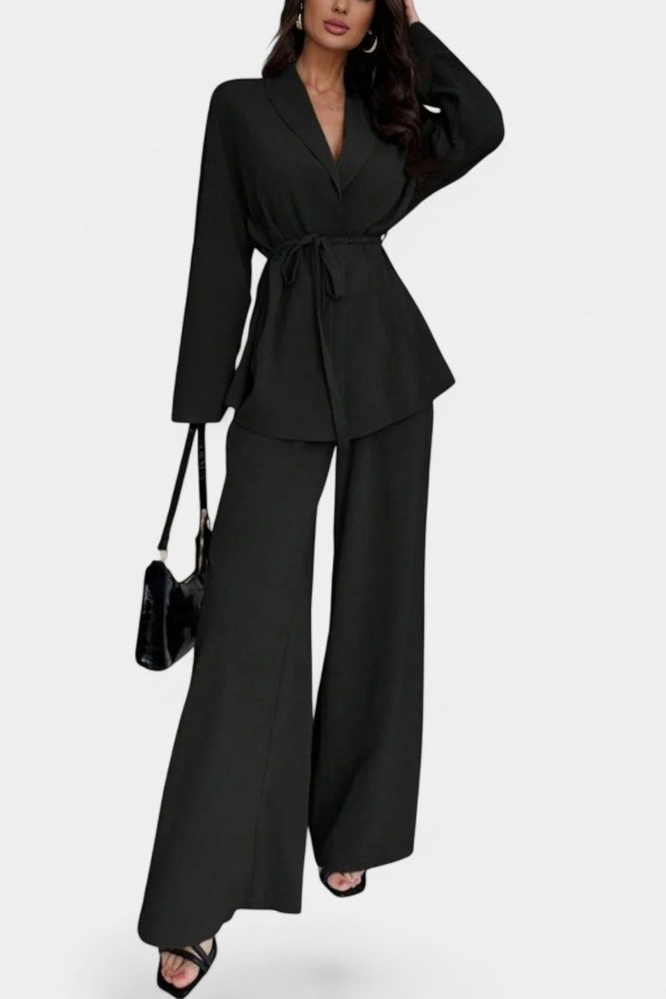Emma V-Neck Blazer and Flared Pants Set