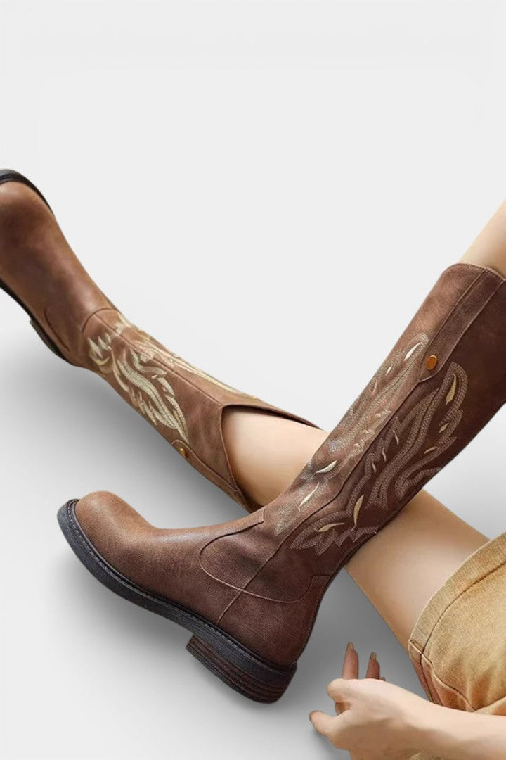 Teresa Long Embroidered Boots Featuring Back Zipper