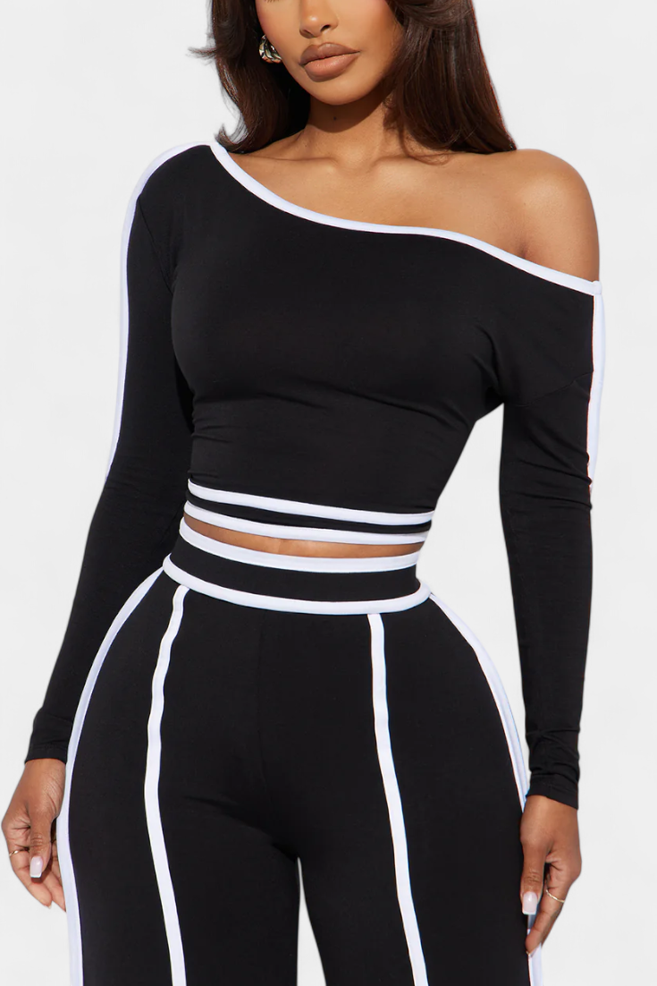 Margherita Off-Shoulder Set with Bold Striped Accents