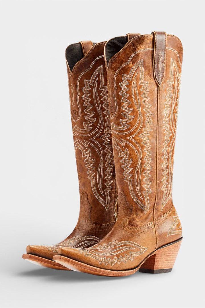 Gioia Retro Western Embroidered Pointed Toe Booties