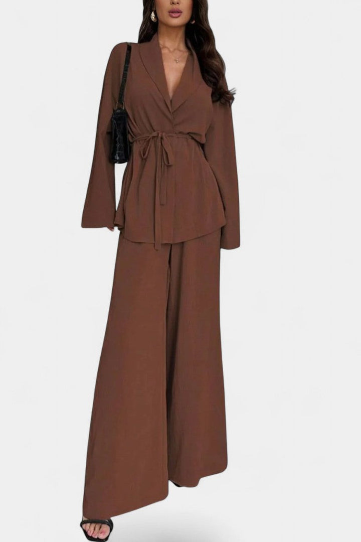 Emma V-Neck Blazer and Flared Pants Set