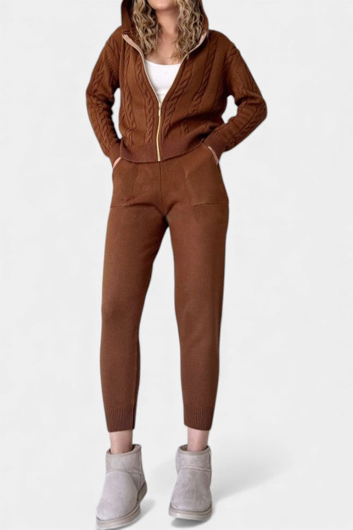 Claudia Cardigan & Twisted Jacquard Sweater Set - Casual Style