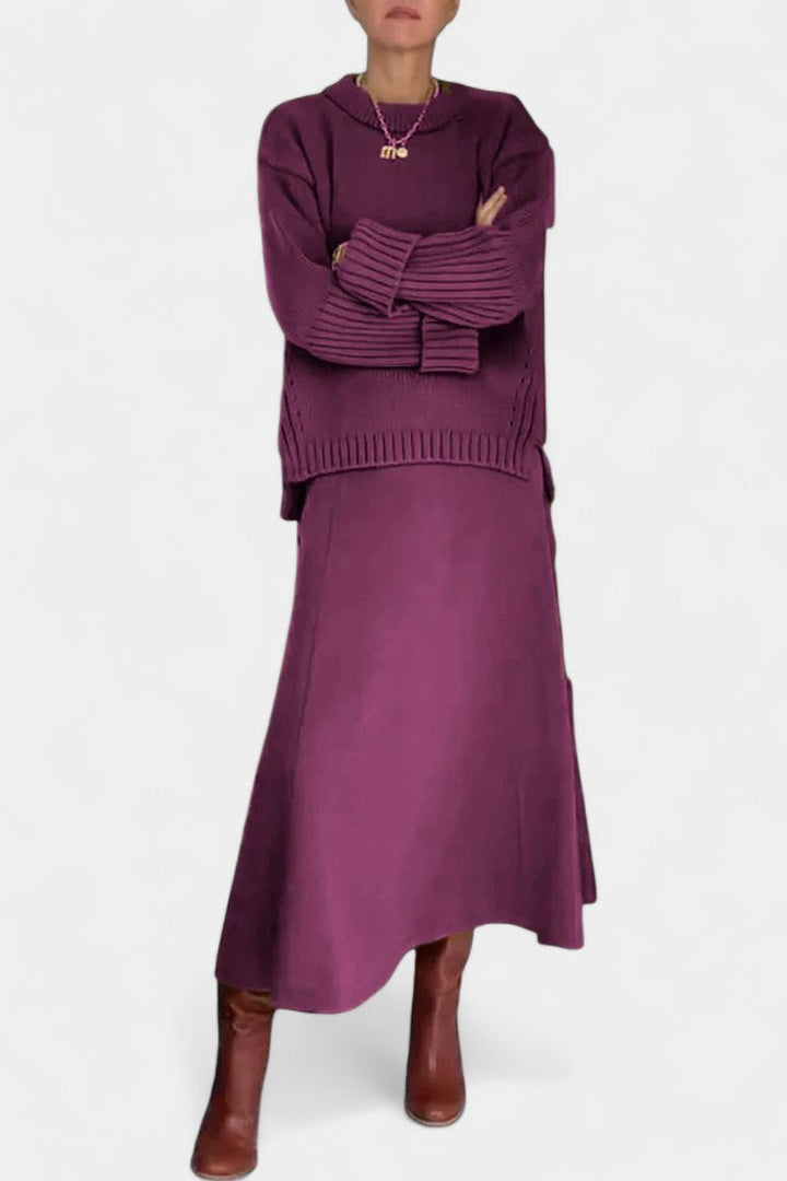 Gelsomina High Neck Sweater and Ribbed Maxi Skirt Set