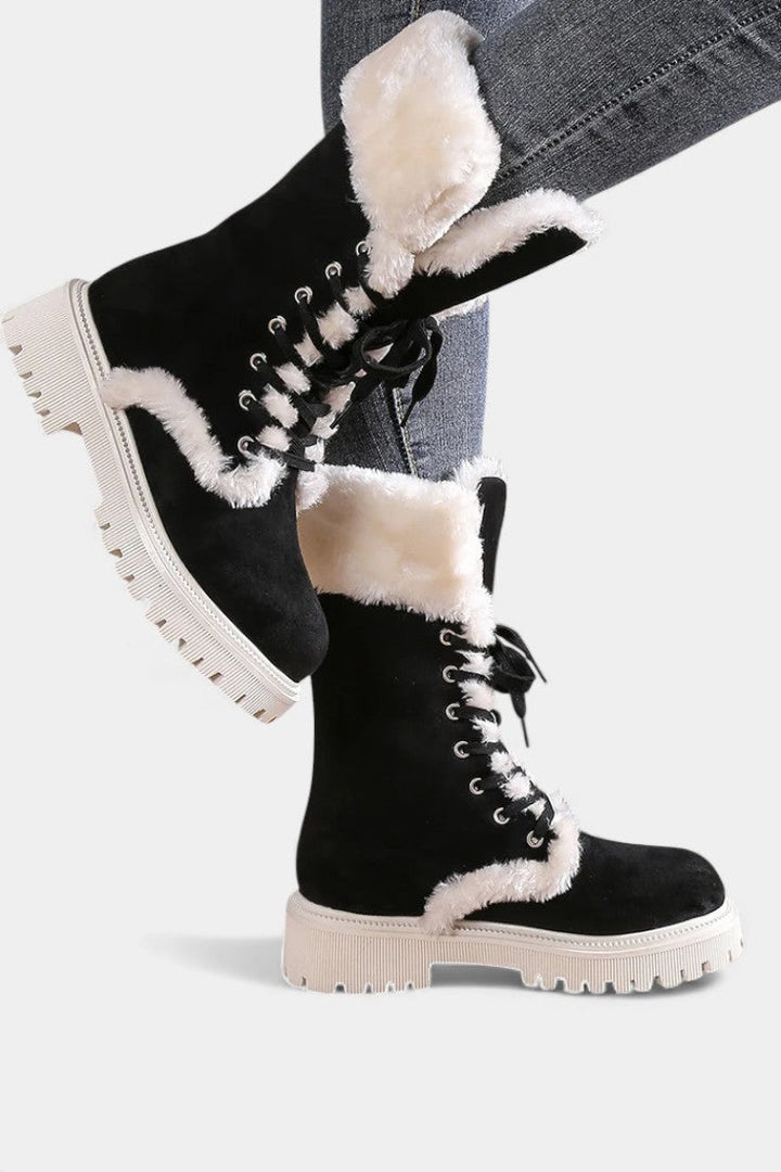 Giulia Lace-Up Mid-Calf Faux Fur Boots