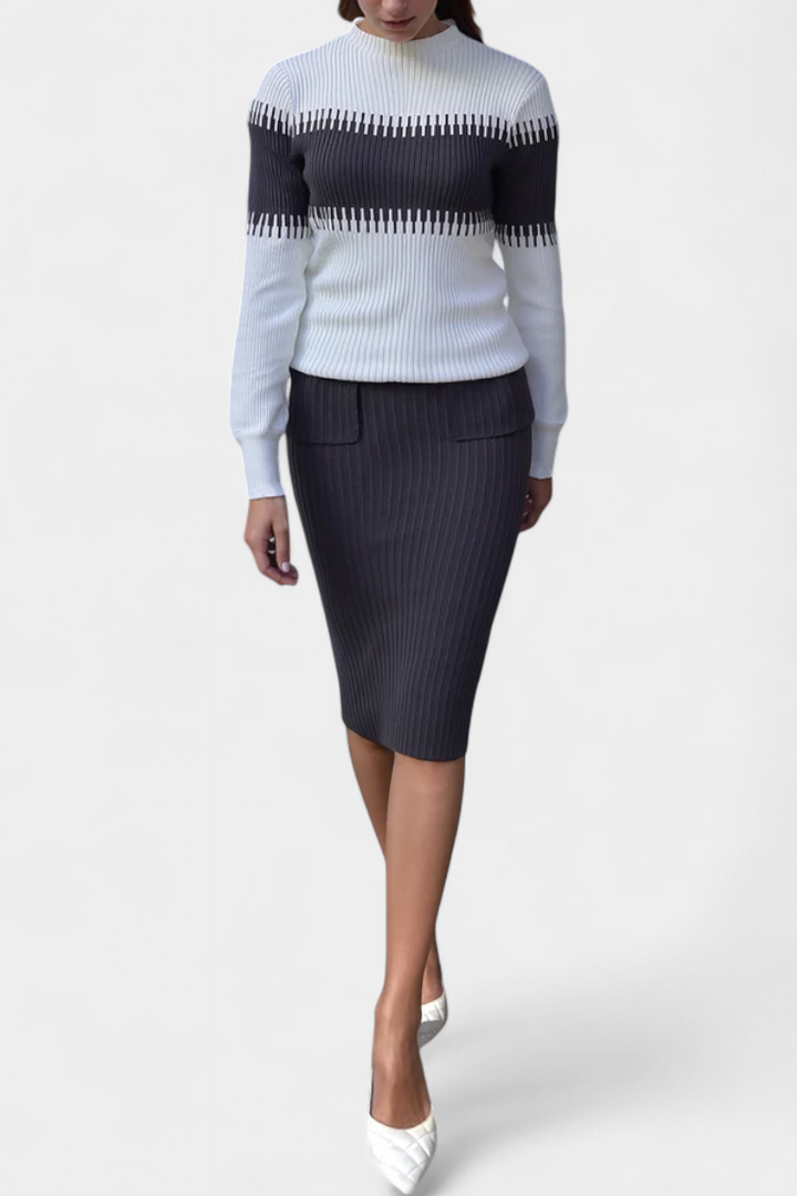 Giulietta Two-Tone Long Sleeve Midi Knit Dress Ensemble