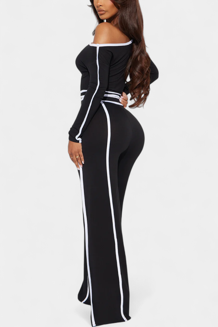 Margherita Off-Shoulder Set with Bold Striped Accents