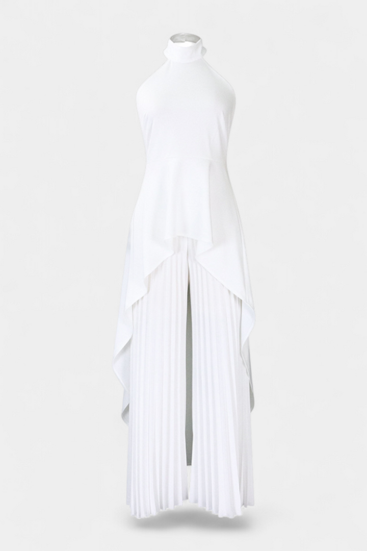 Greta Asymmetrical Sleeveless Outfit with Pleated Trousers