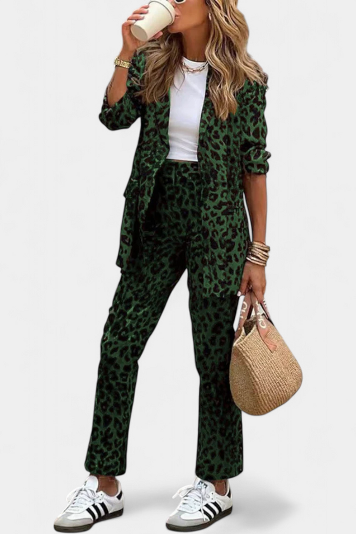 Mirella Tailored Blazer with High-Waisted Leopard Print Trousers