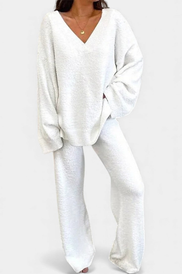 Felicia Cozy V-Neck Two-Piece Daily Outfit