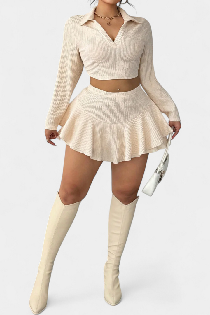 Penelope Long Sleeve Contemporary Ensemble with Ruffled Skirt