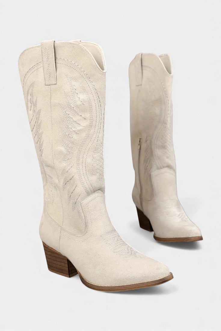 Suede Gaia Cowboy Boots with Block Heel