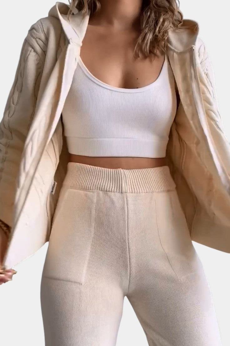 Claudia Cardigan & Twisted Jacquard Sweater Set - Casual Style