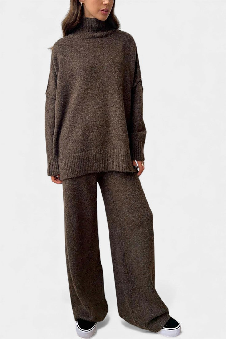 Eva Knit Set with Turtleneck and Wide-Leg Trousers