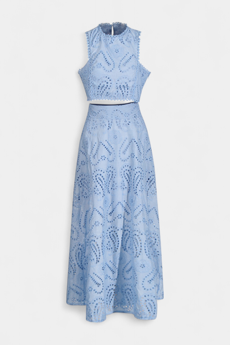 Sabina Floral Lace Two-Piece Set: Crop Top & Maxi Skirt