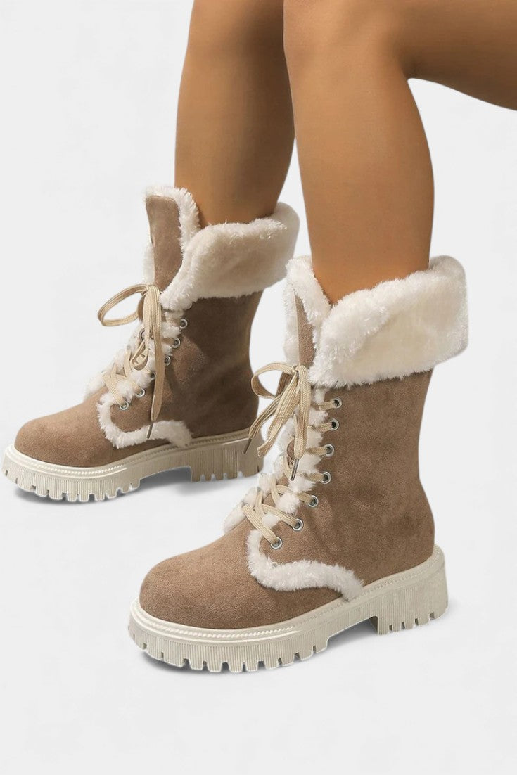 Giulia Lace-Up Mid-Calf Faux Fur Boots