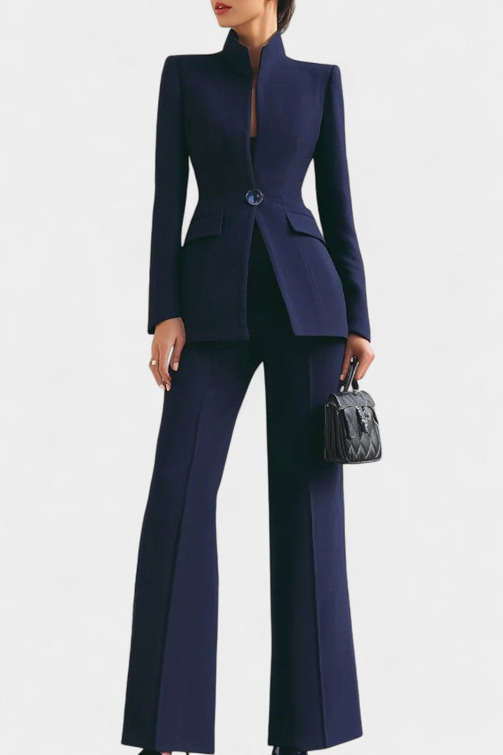 Rosalia High-Collar Two-Piece Set with Wide-Leg Trousers