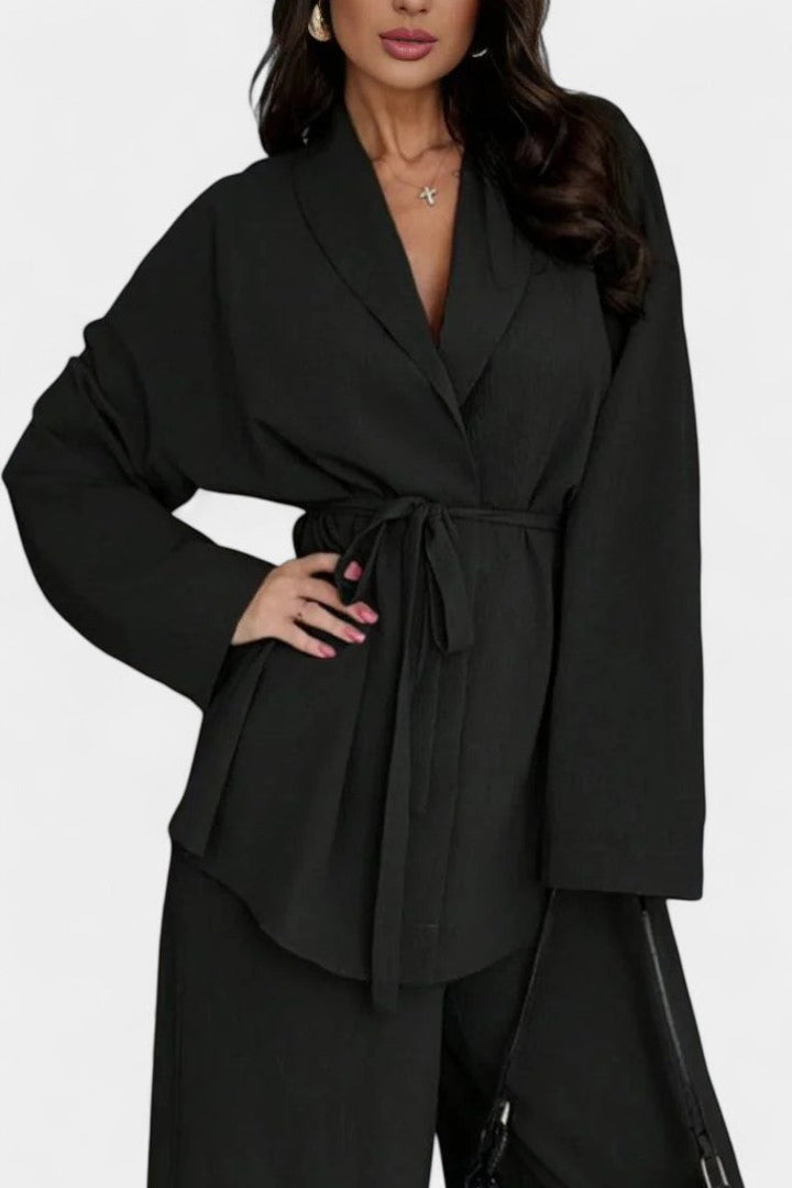 Emma V-Neck Blazer and Flared Pants Set
