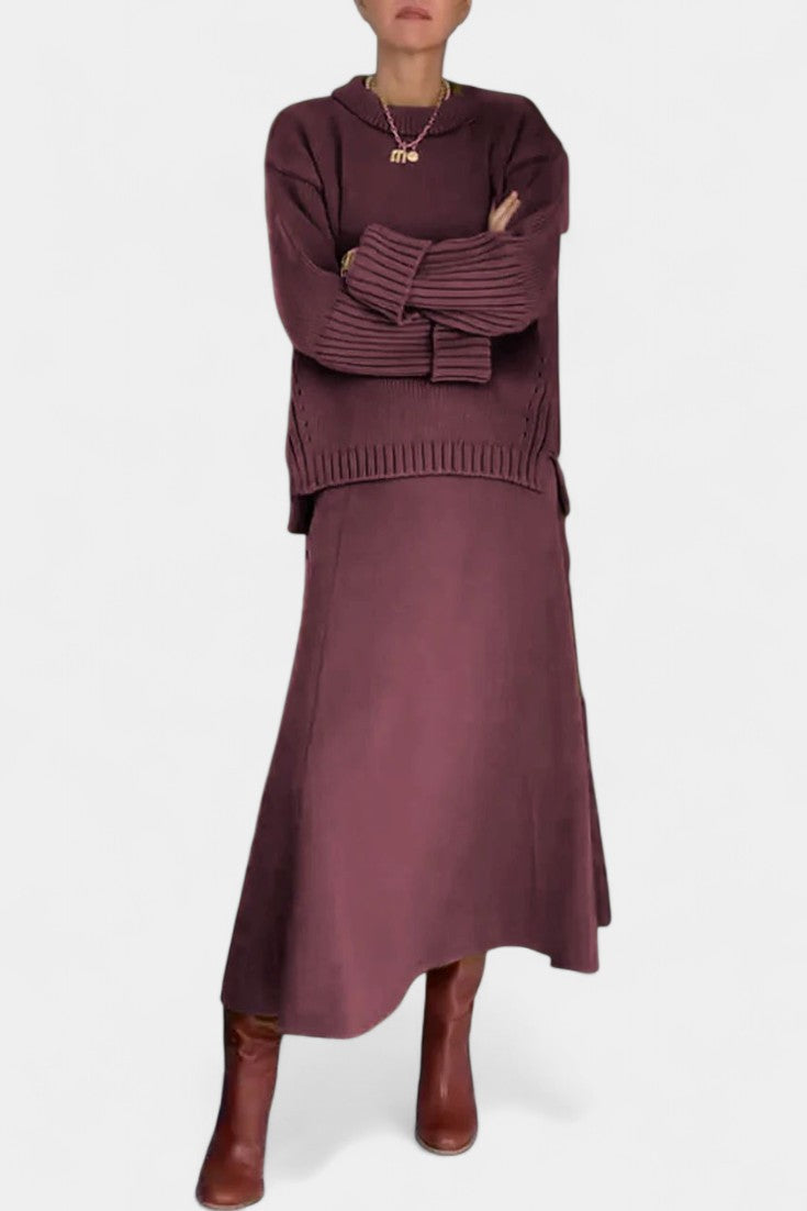 Gelsomina High Neck Sweater and Ribbed Maxi Skirt Set
