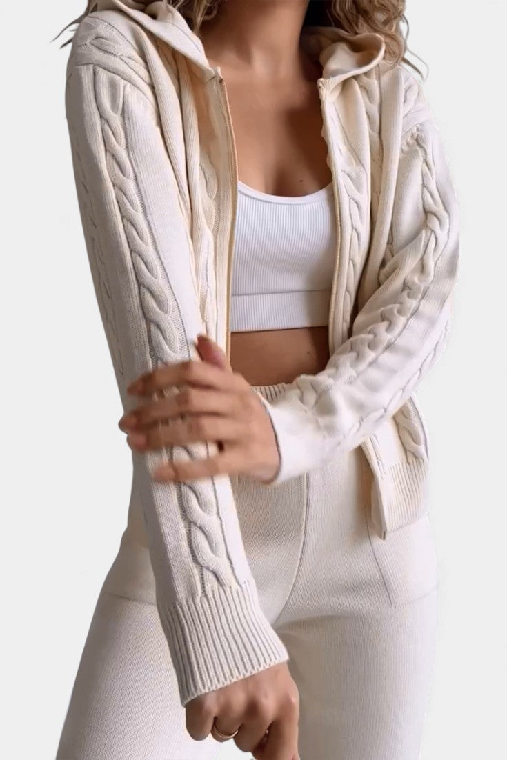 Claudia Cardigan & Twisted Jacquard Sweater Set - Casual Style