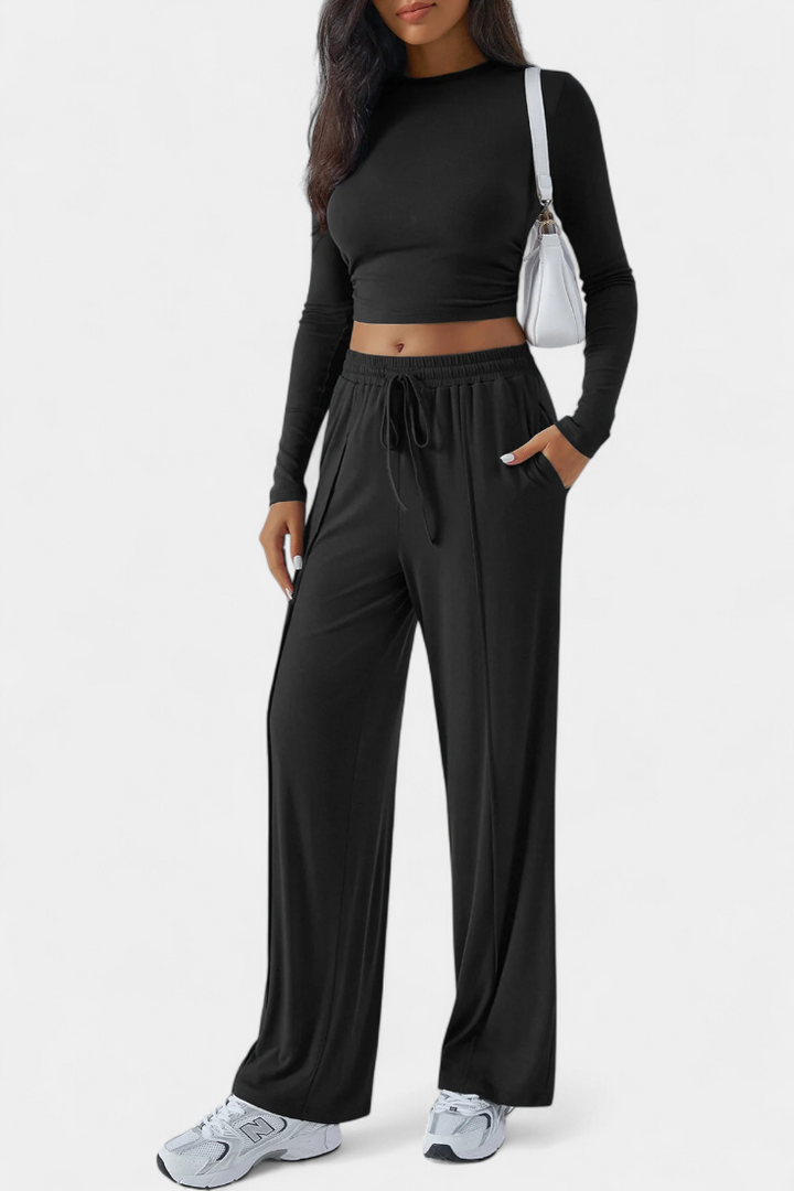 Paola Elastic-Fit Viscose Yoga Set with Round Neck