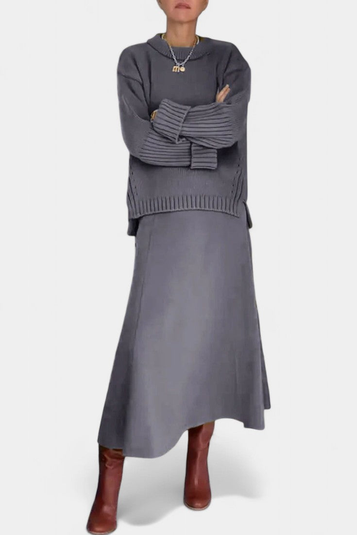 Gelsomina High Neck Sweater and Ribbed Maxi Skirt Set