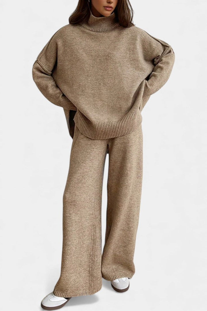 Eva Knit Set with Turtleneck and Wide-Leg Trousers
