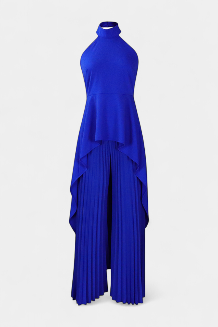 Greta Asymmetrical Sleeveless Outfit with Pleated Trousers