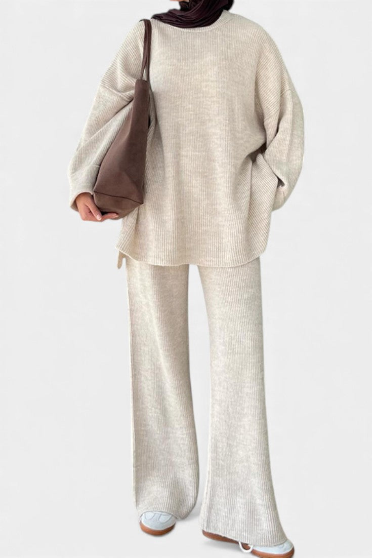 Emma Relaxed Ensemble with Round Neckline and Flowing Pants