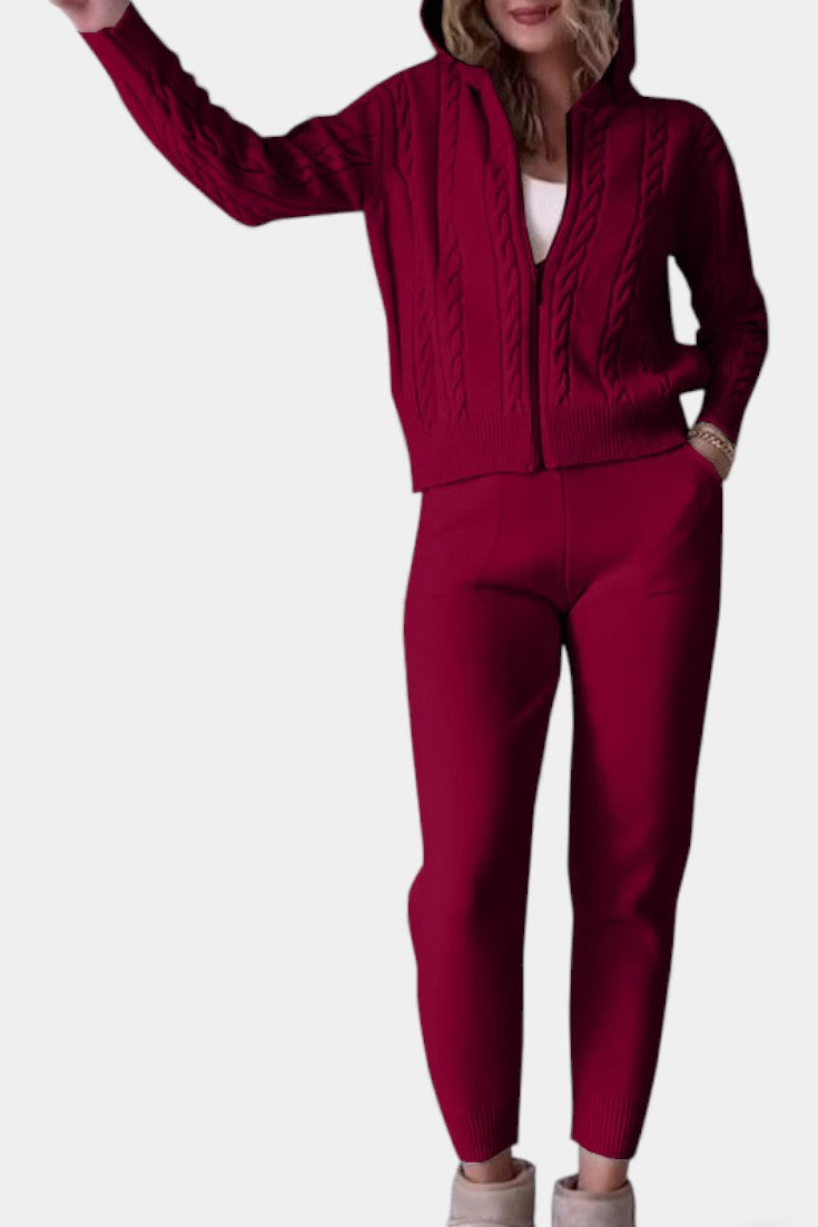 Claudia Cardigan & Twisted Jacquard Pullover Set - Casual Ensemble