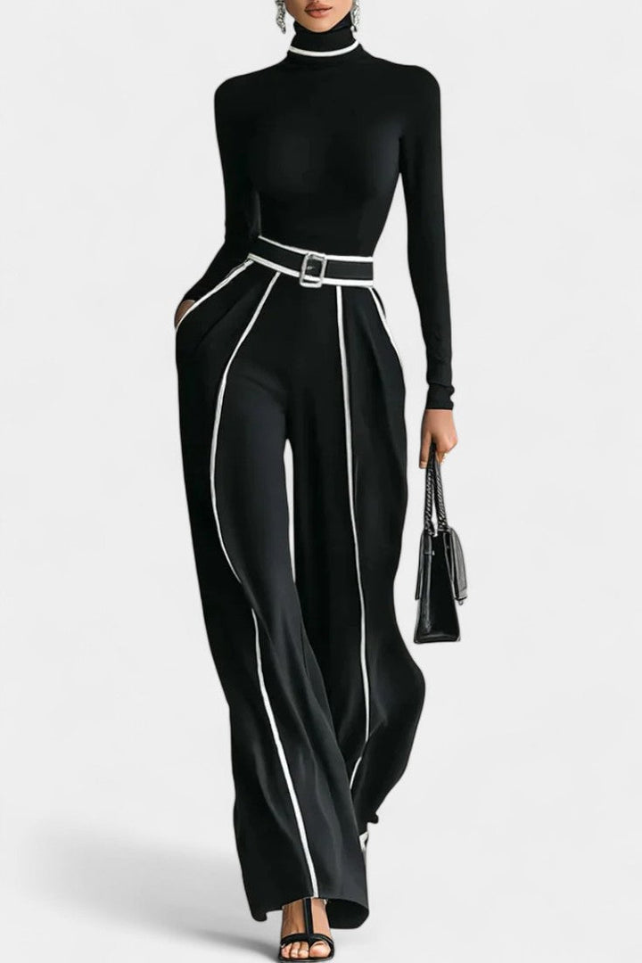 Rita Set Featuring a Stylish High Collar and Flared Wide Leg Pants