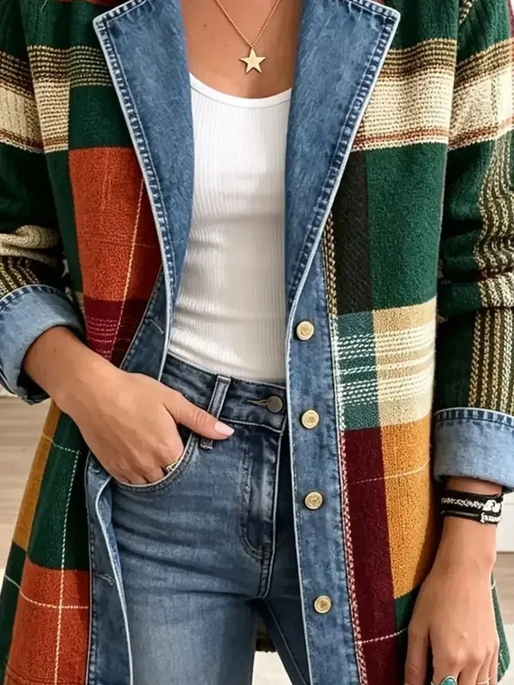 Ottavia | Retro Plaid Art-Print Denim Jacket