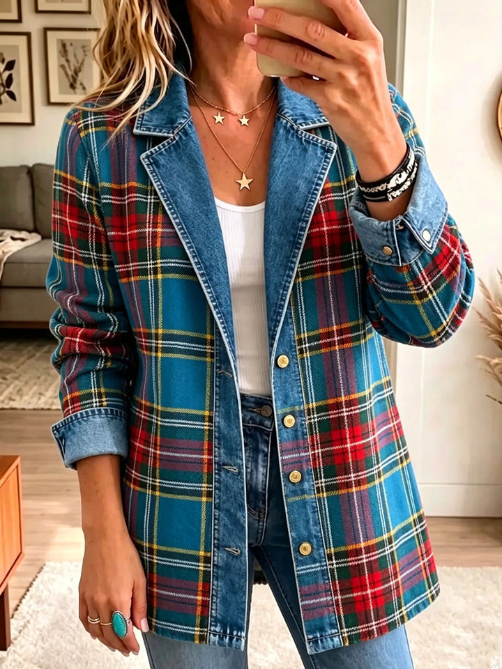 Margherita | Tartan Patchwork Denim Blazer
