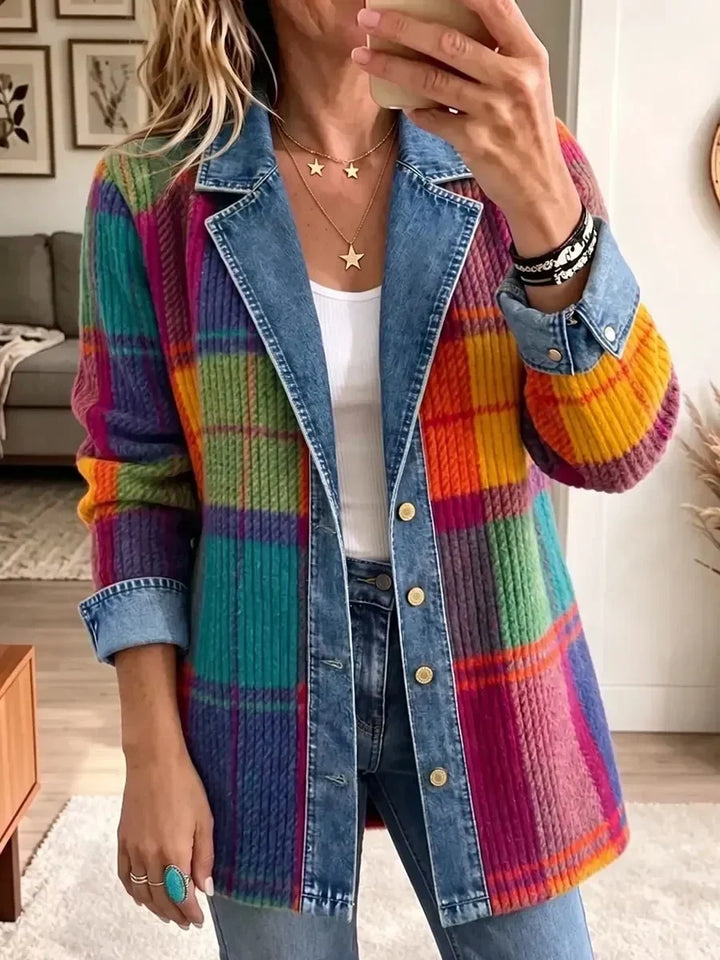 Lucia | Vintage Plaid Patchwork Denim Jacket
