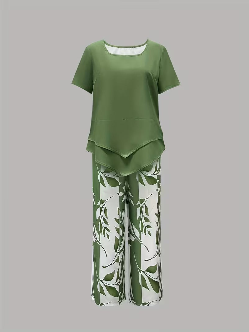 Antonina | Casual Leaf Print Two Piece Set