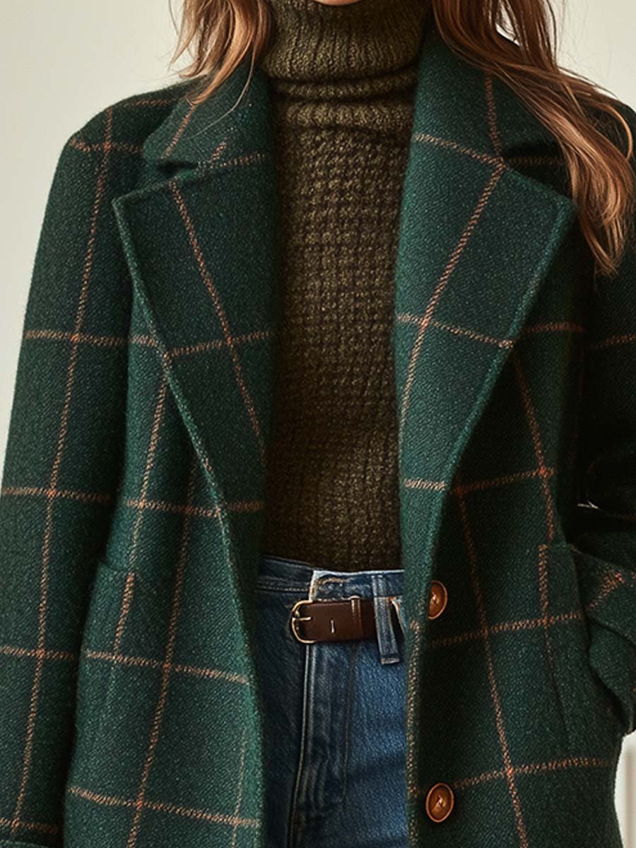 Elisa | Plaid Wool-Blend Lapel Coat