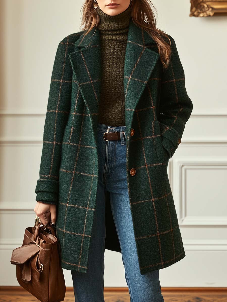 Elisa | Plaid Wool-Blend Lapel Coat